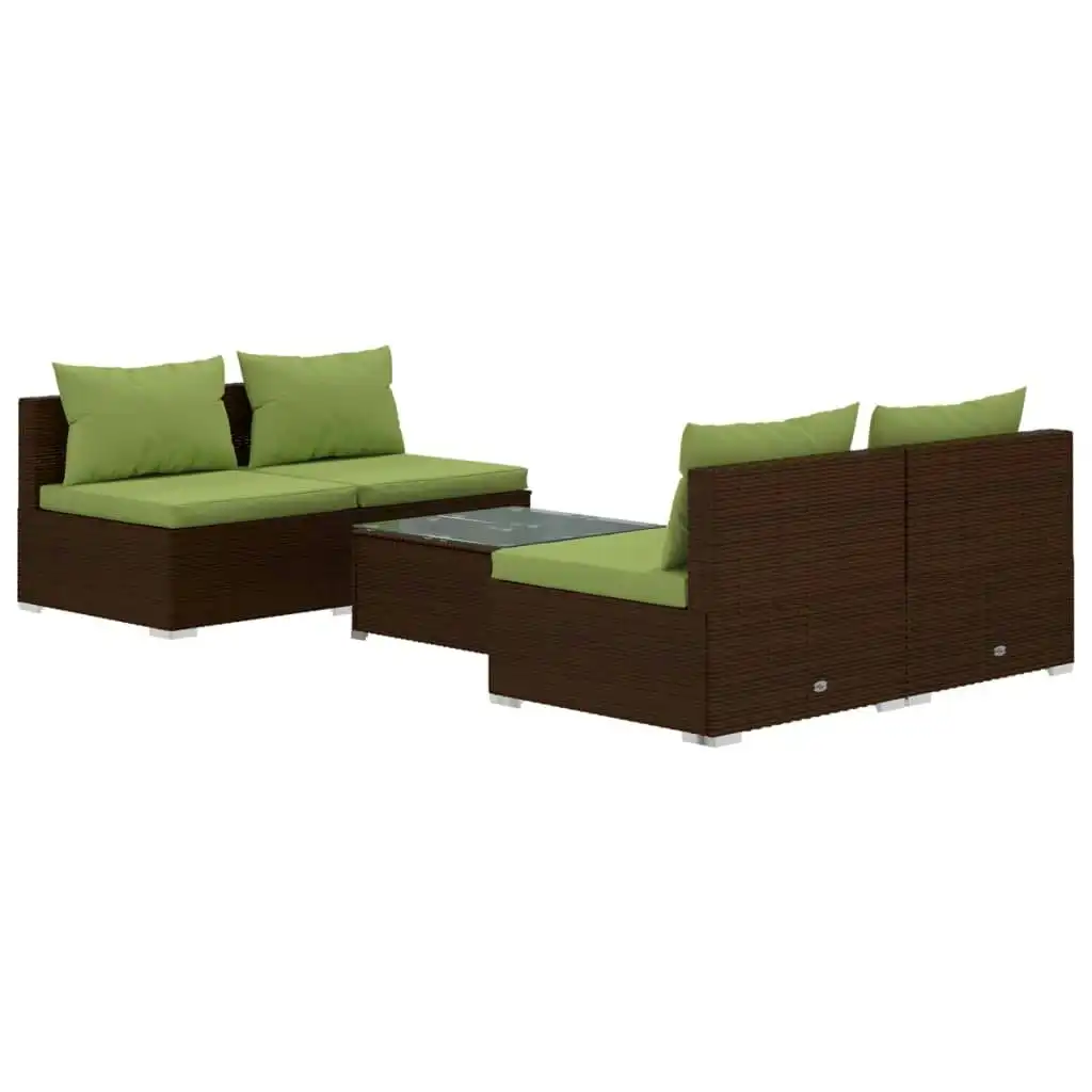 5 Piece Garden Lounge Set with Cushions Poly Rattan Brown 3101444