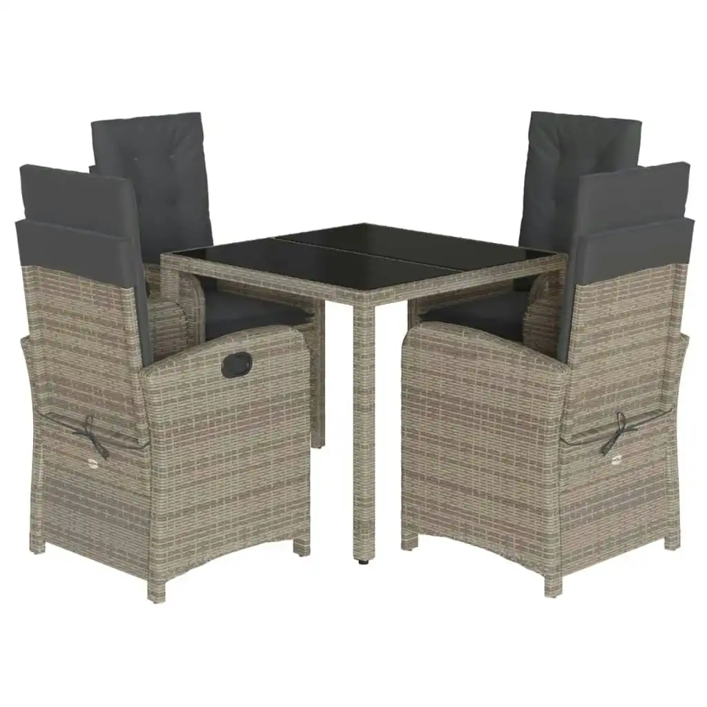5 Piece Garden Dining Set with Cushions Grey Poly Rattan 3212213