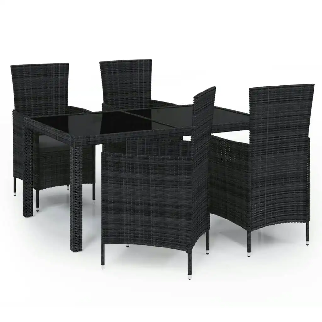 5 Piece Outdoor Dining Set with Cushions Poly Rattan Black 3094851