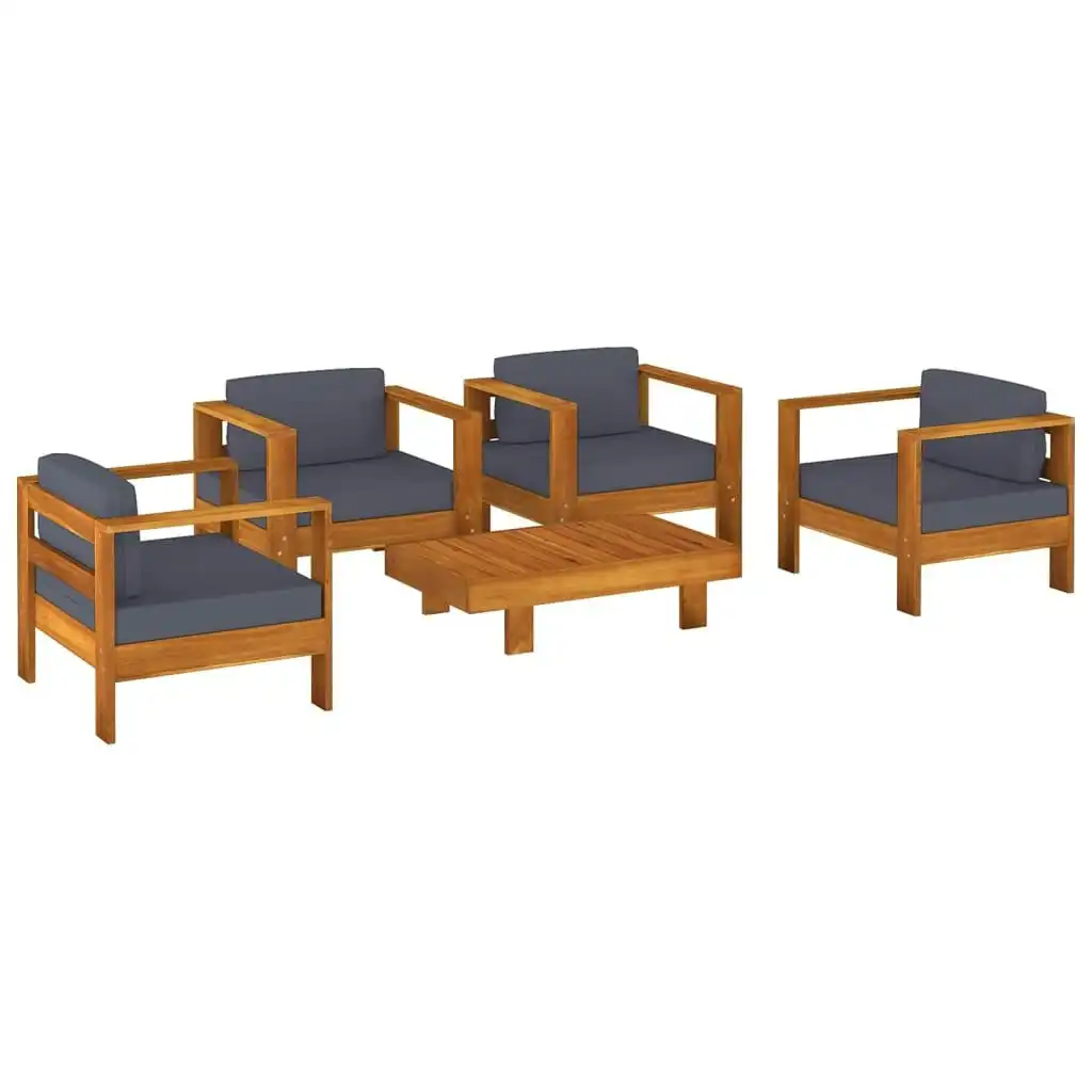 5 Piece Garden Lounge Set with Dark Grey Cushions Solid Wood 3144982