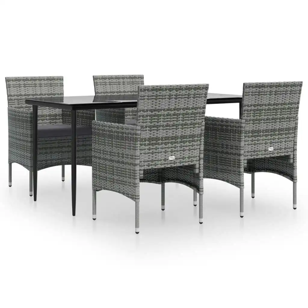 5 Piece Garden Dining Set with Cushions Grey and Black 3156620