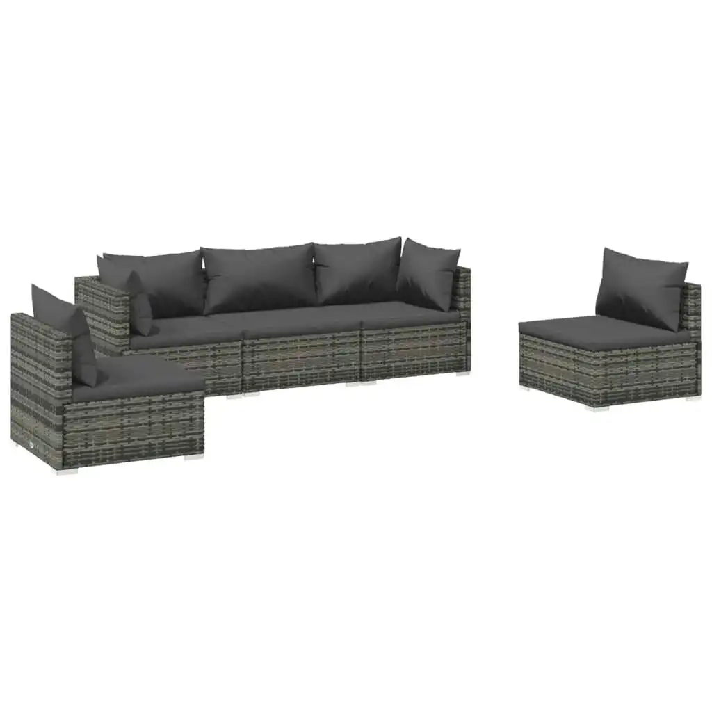 5 Piece Garden Lounge Set with Cushions Poly Rattan Grey 3102189