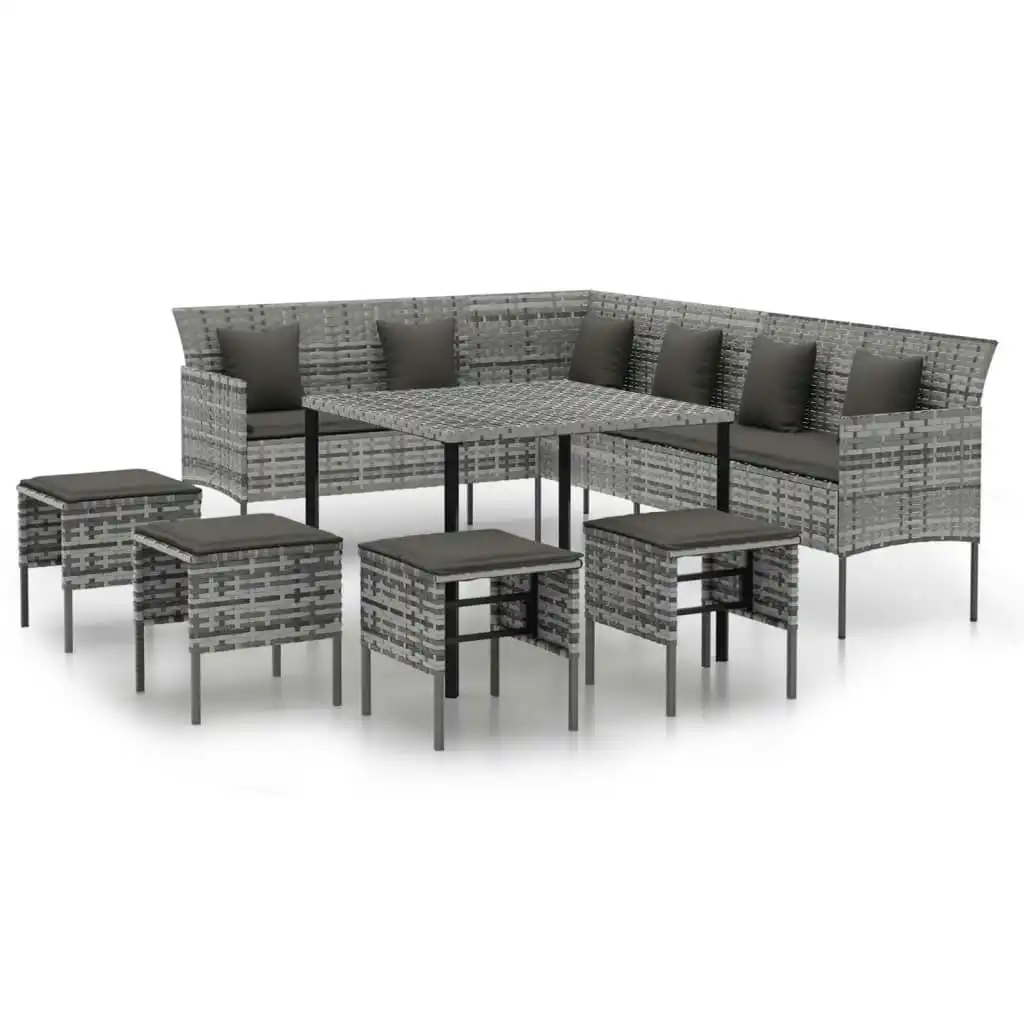 6 Piece Garden Dining Set with Cushions Grey Poly Rattan 3186651