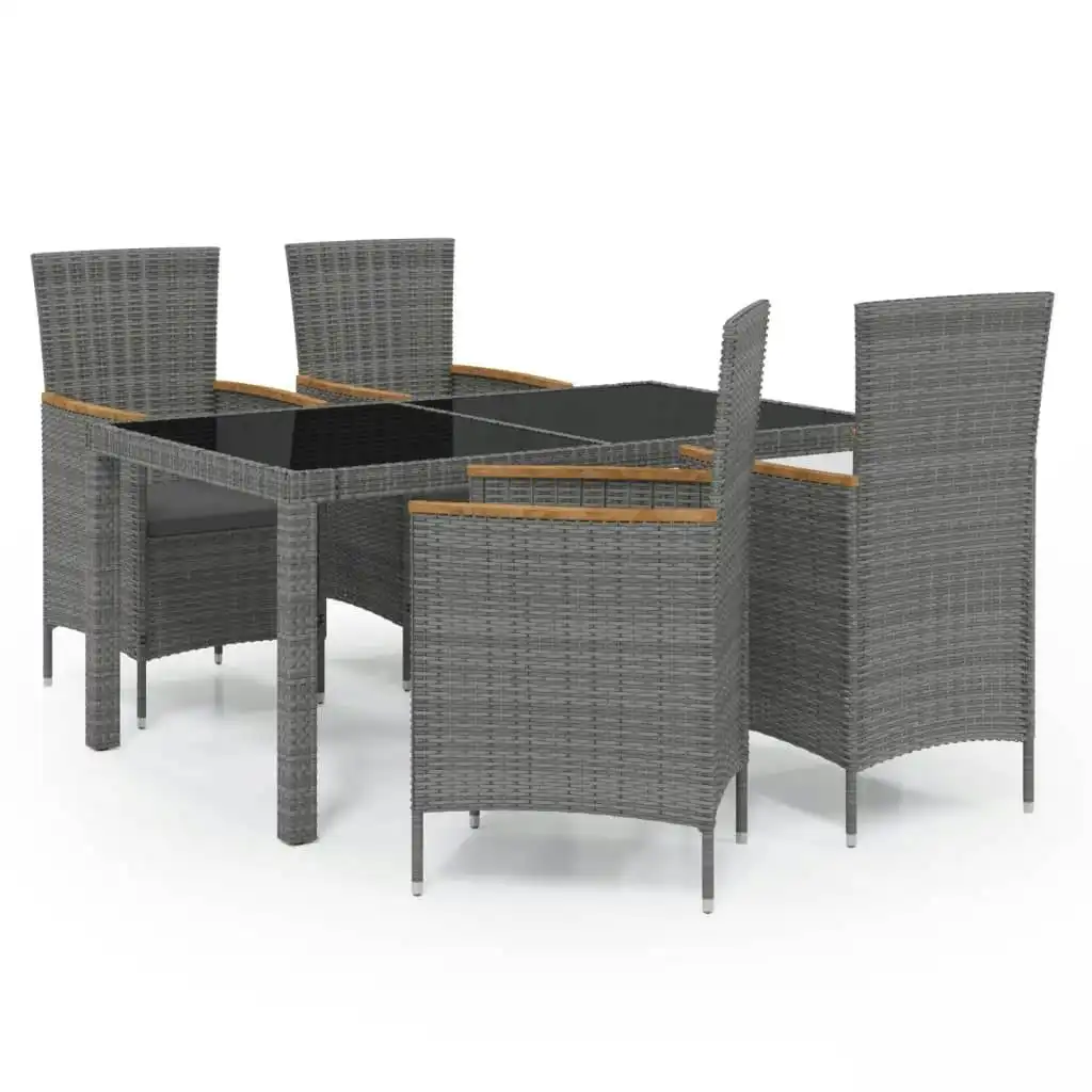 5 Piece Outdoor Dining Set with Cushions Poly Rattan Grey 3094935
