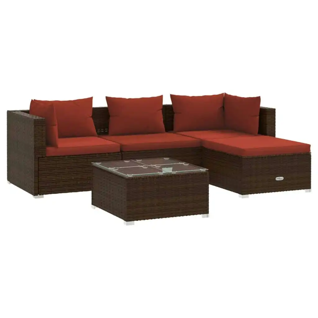 5 Piece Garden Lounge Set with Cushions Poly Rattan Brown 3101651