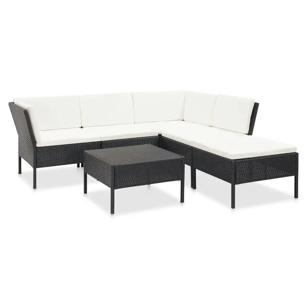 6 Piece Garden Lounge Set with Cushions Poly Rattan Black 48940