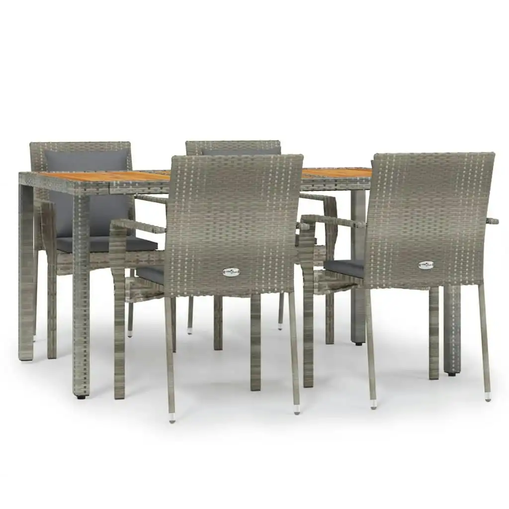 5 Piece Garden Dining Set with Cushions Grey Poly Rattan 3184971