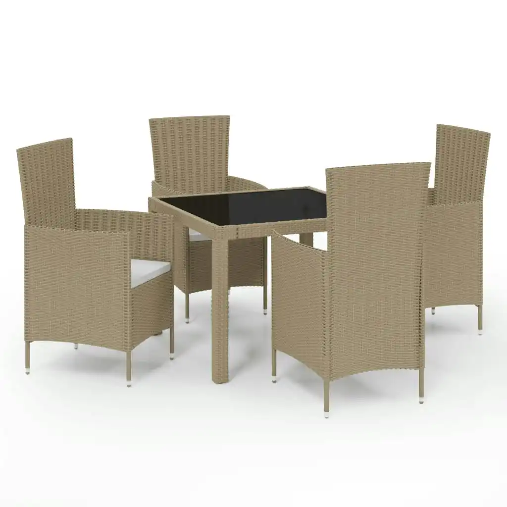 5 Piece Outdoor Dining Set with Cushions Poly Rattan Beige 3094902