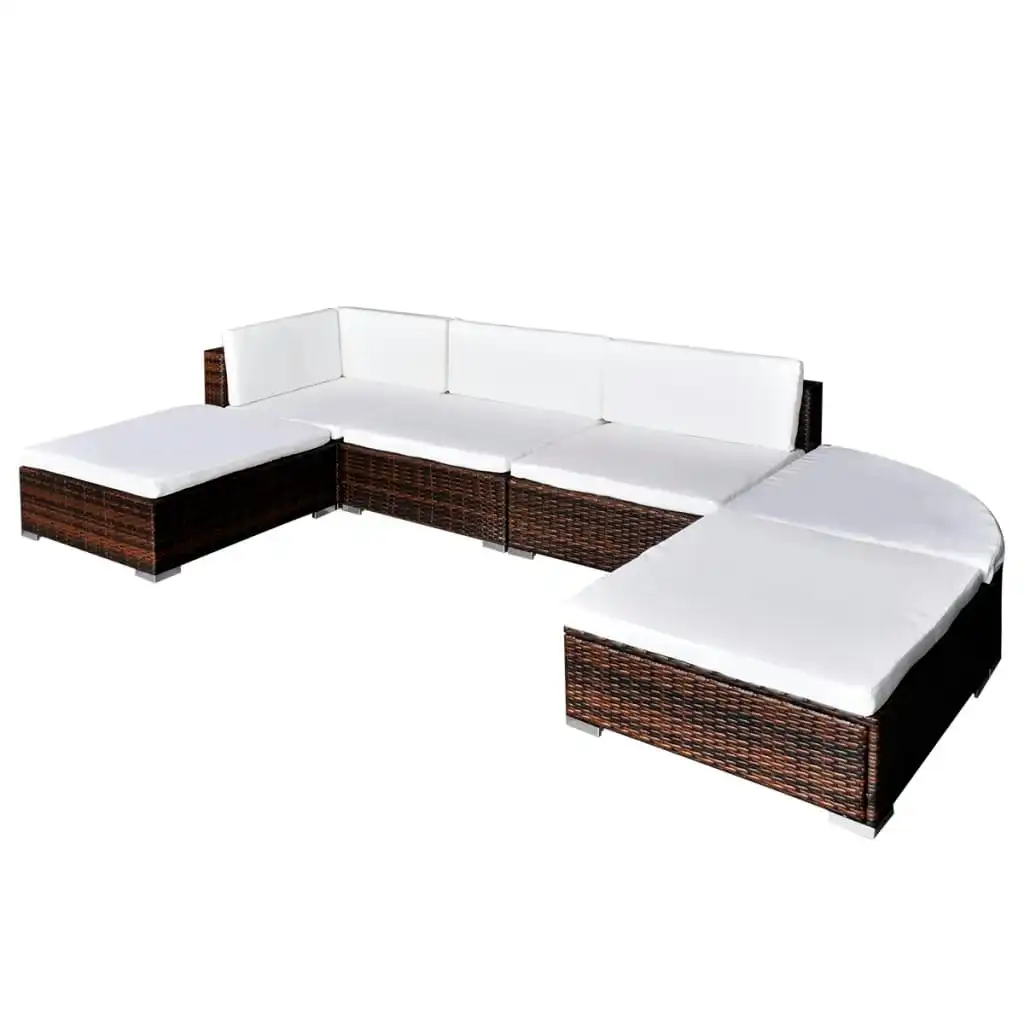 6 Piece Garden Lounge Set with Cushions Poly Rattan Brown 41272