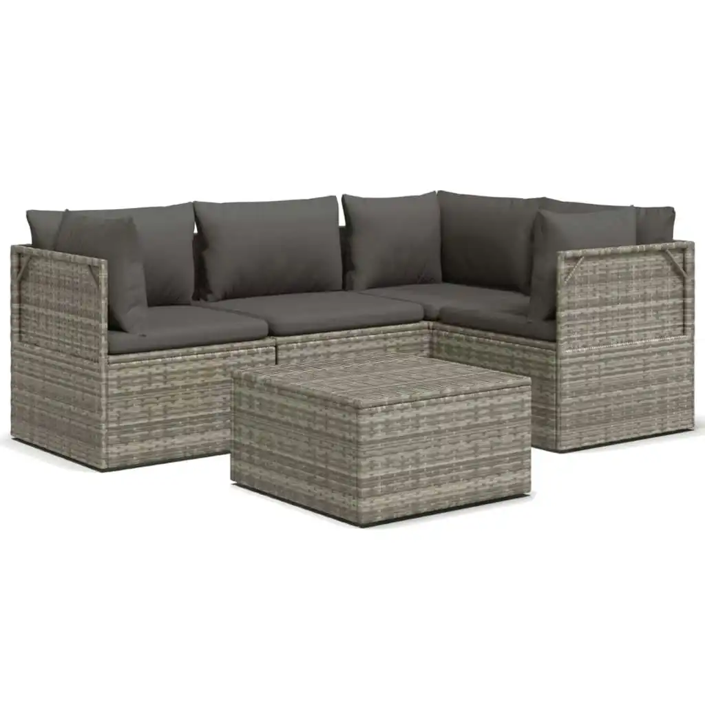 5 Piece Garden Lounge Set with Cushions Grey Poly Rattan 3157394