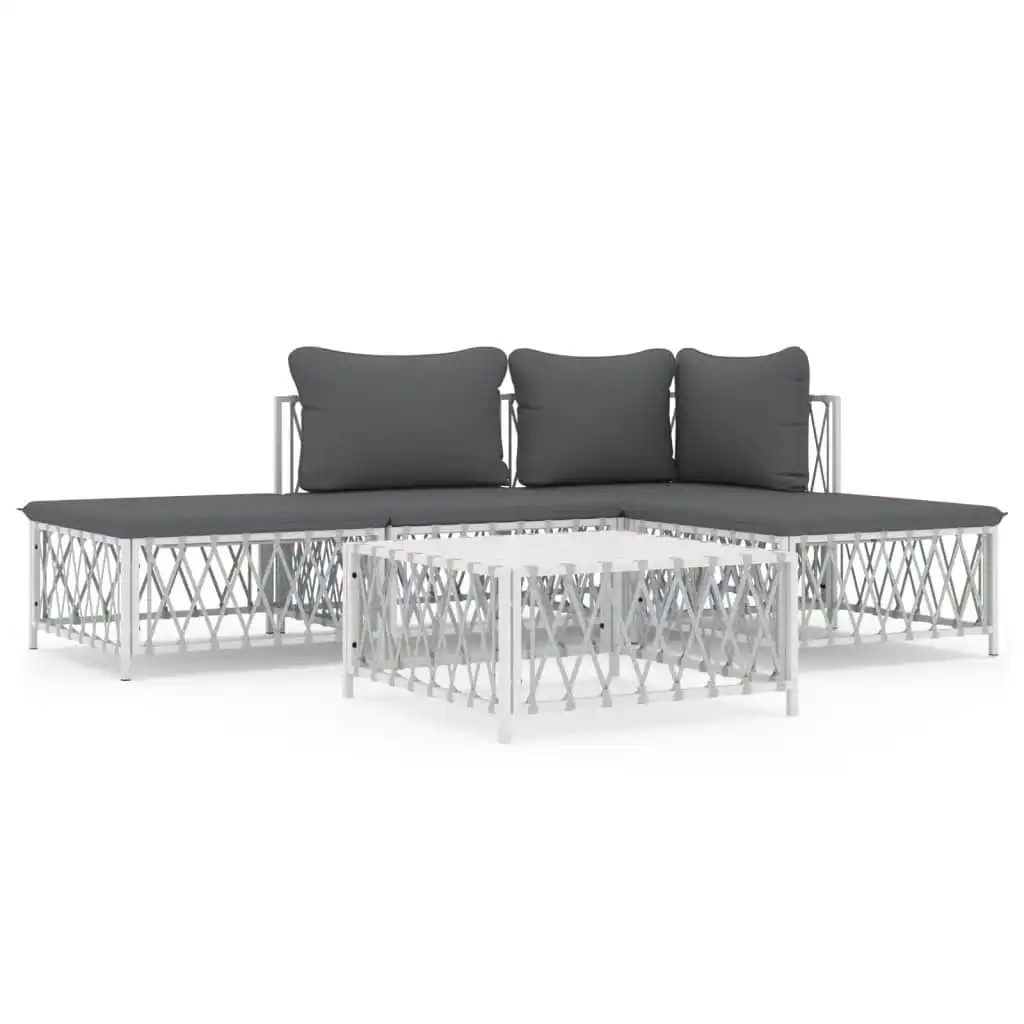 5 Piece Garden Lounge Set with Cushions White Steel 3186850