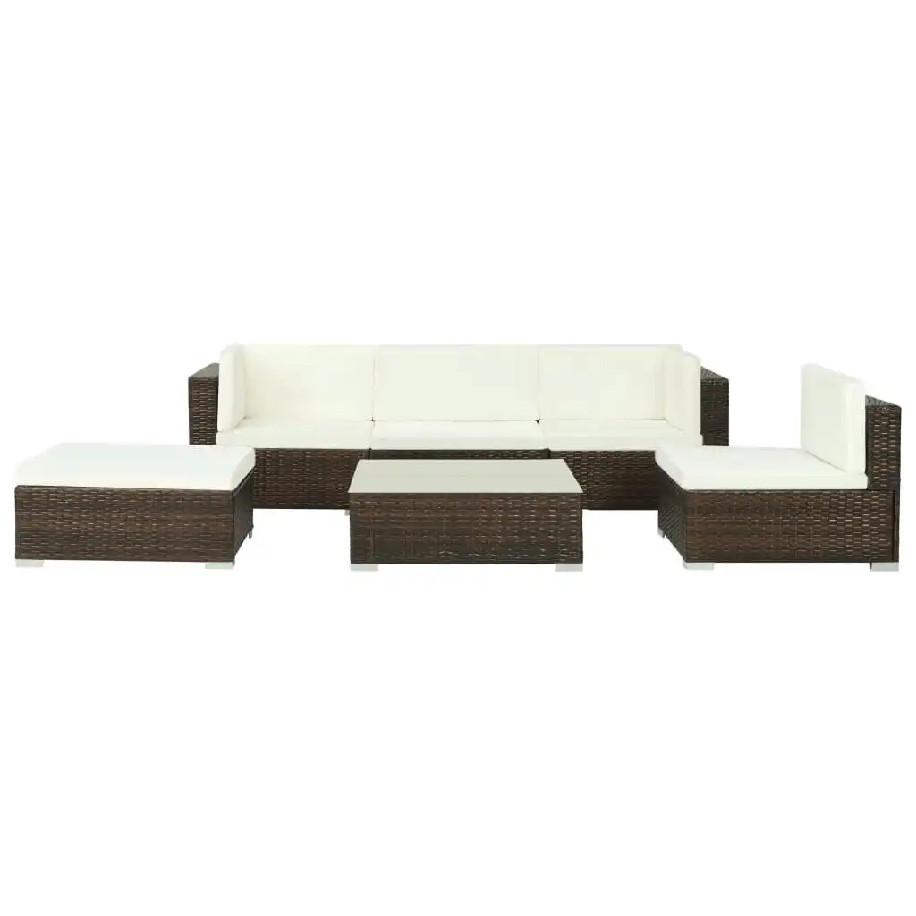 6 Piece Garden Lounge Set with Cushions Poly Rattan Brown 44606