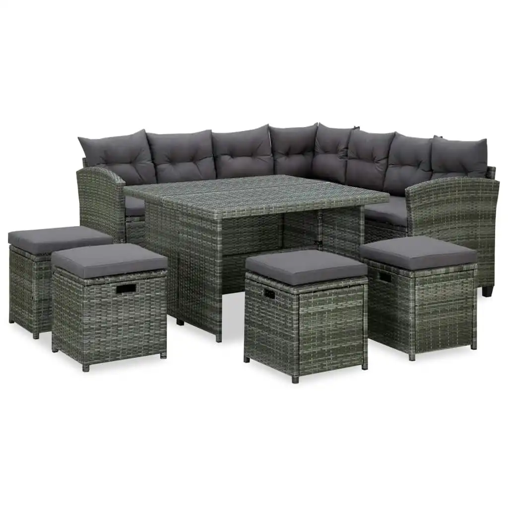 6 Piece Garden Lounge Set with Cushions Poly Rattan Grey 315231