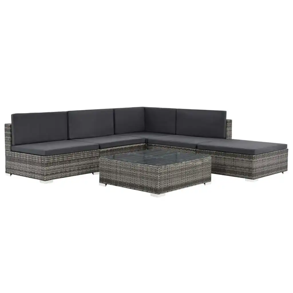 6 Piece Garden Lounge Set with Cushions Poly Rattan Grey 44604