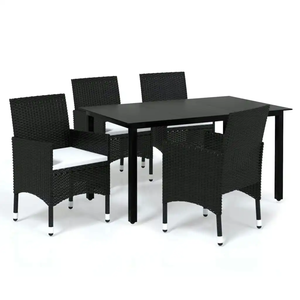 5 Piece Garden Dining Set with Cushions Poly Rattan Black 3094975