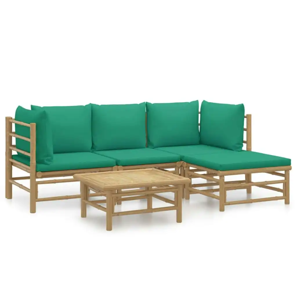 5 Piece Garden Lounge Set with Green Cushions  Bamboo 3155146