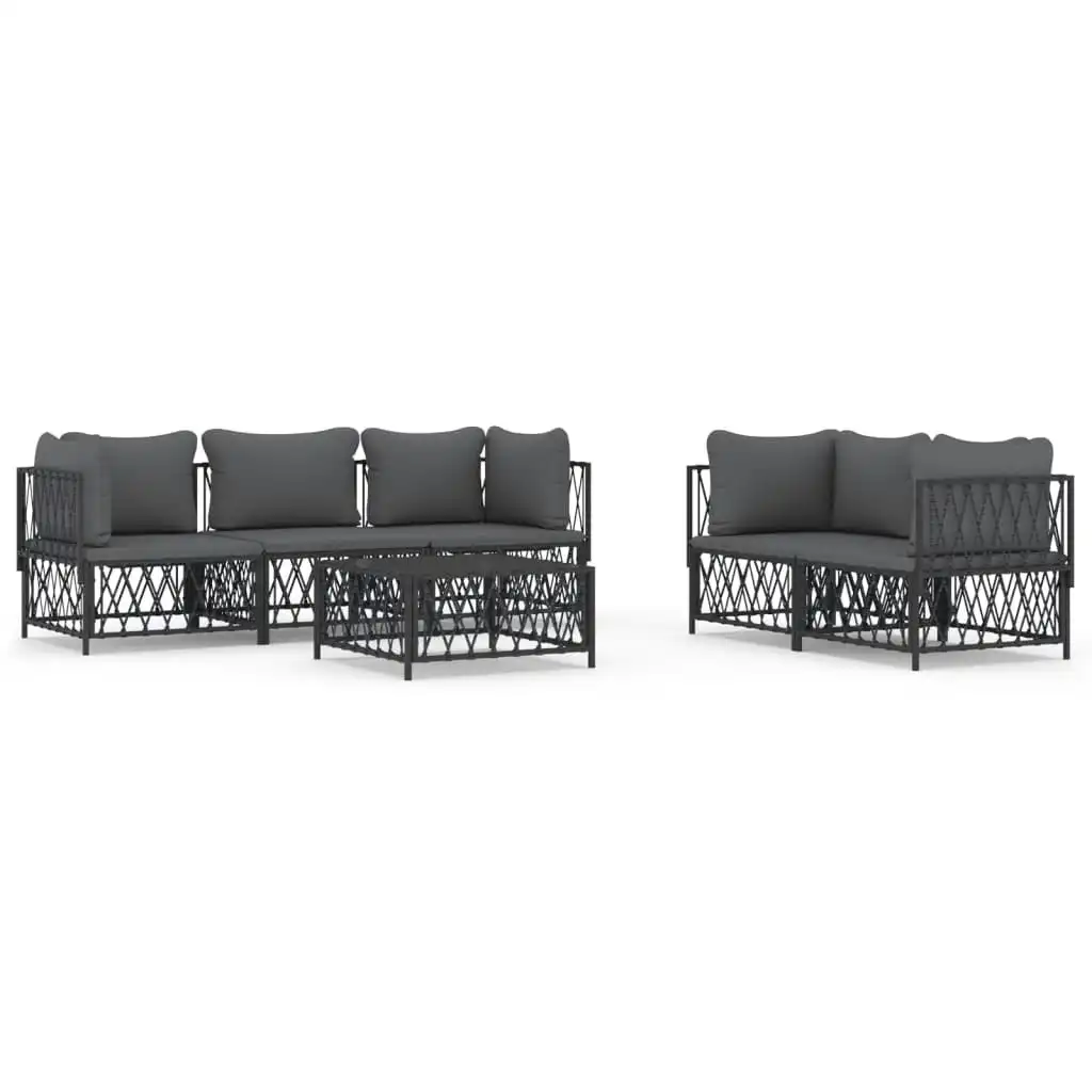 6 Piece Garden Lounge Set with Cushions Anthracite Steel 3186827