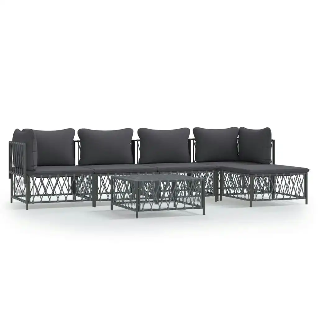 6 Piece Garden Lounge Set with Cushions Anthracite Steel 3186867