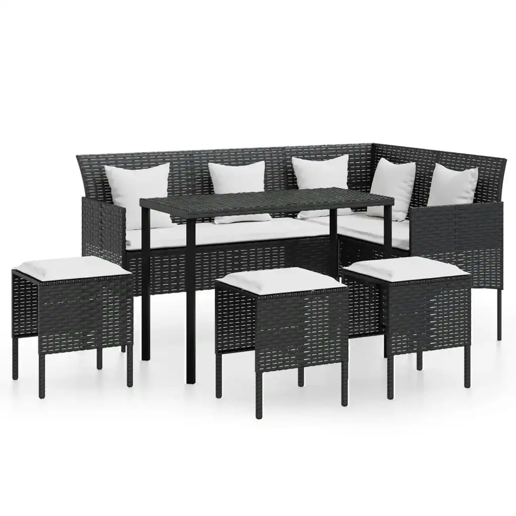 5 Piece L-shaped Couch Sofa Set with Cushions Poly Rattan Black 318578