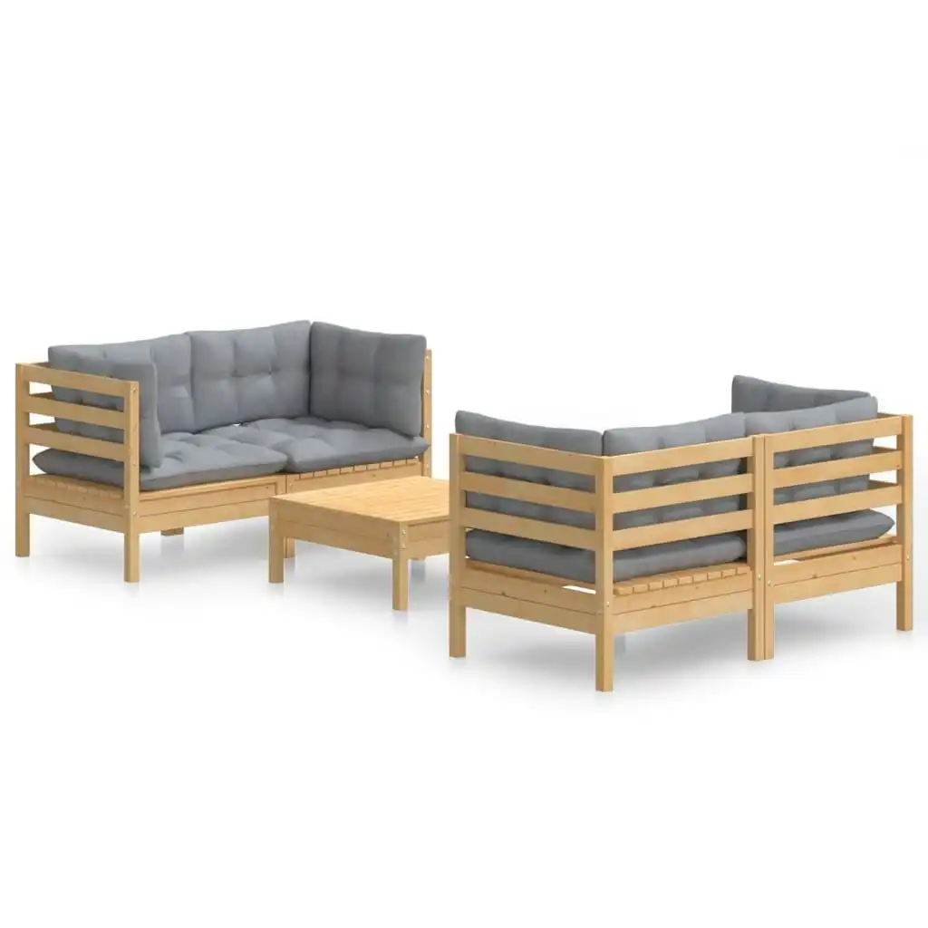 5 Piece Garden Lounge Set with Grey Cushions Pinewood 3096021