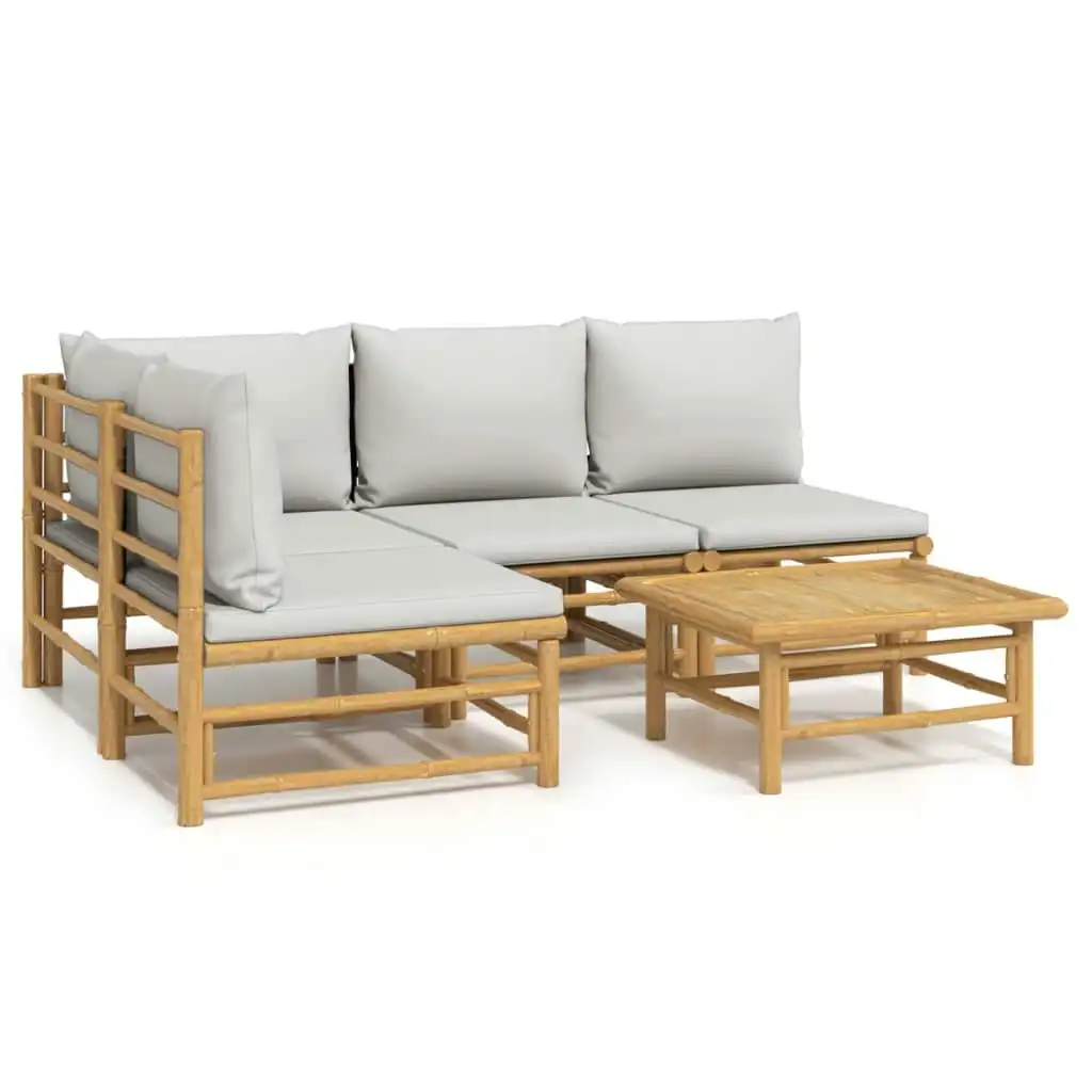 5 Piece Garden Lounge Set with Light Grey Cushions Bamboo 3155106