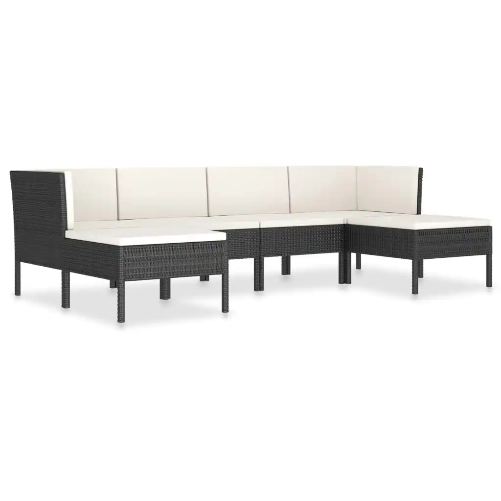 6 Piece Garden Lounge Set with Cushions Poly Rattan Black 3056962