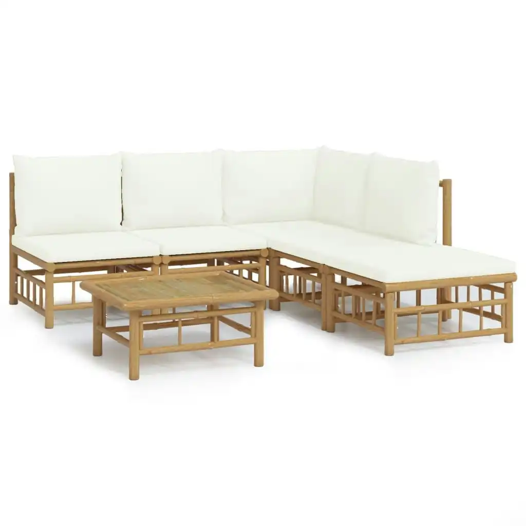 6 Piece Garden Lounge Set with Cream White Cushions  Bamboo 3155199
