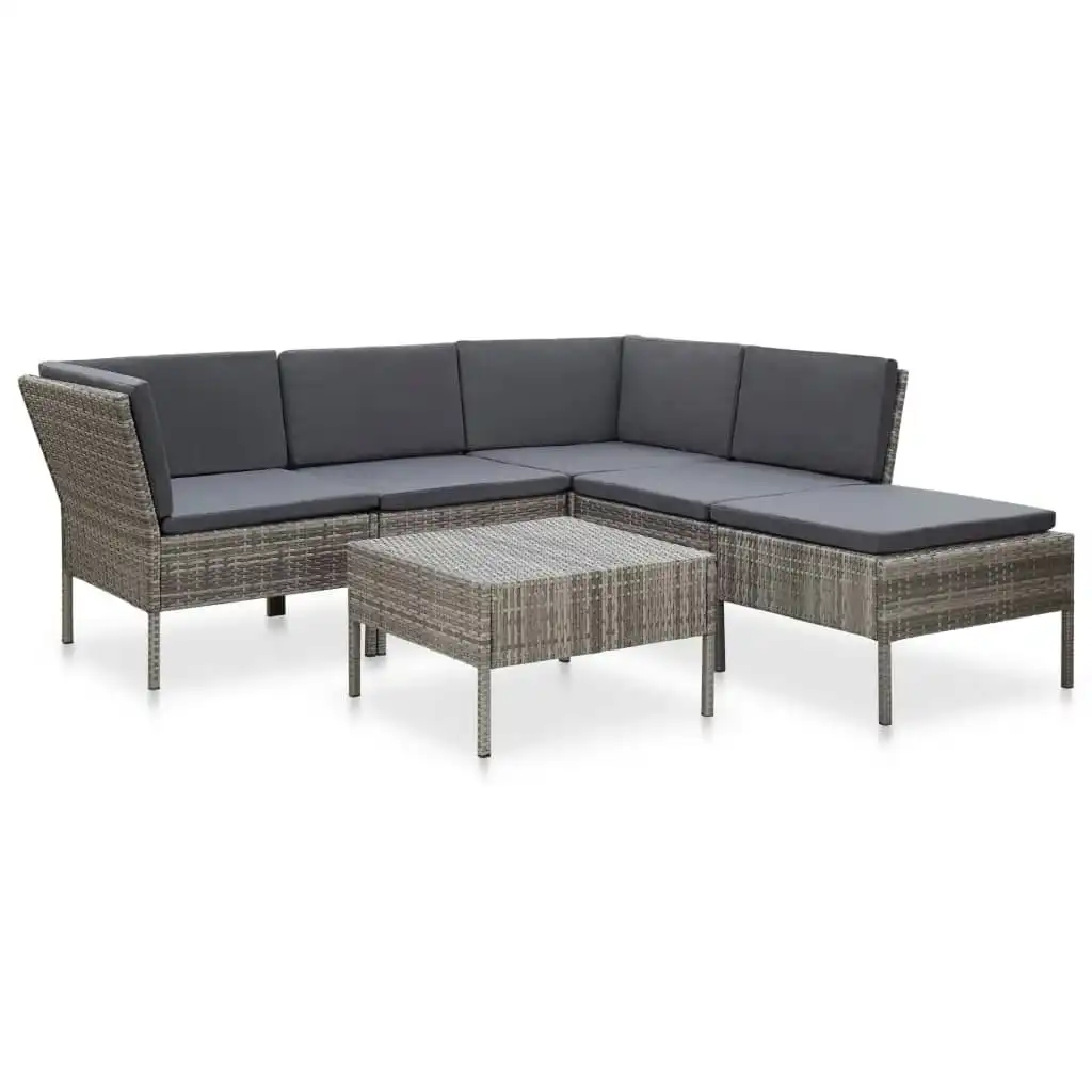 6 Piece Garden Lounge Set with Cushions Poly Rattan Grey 48942
