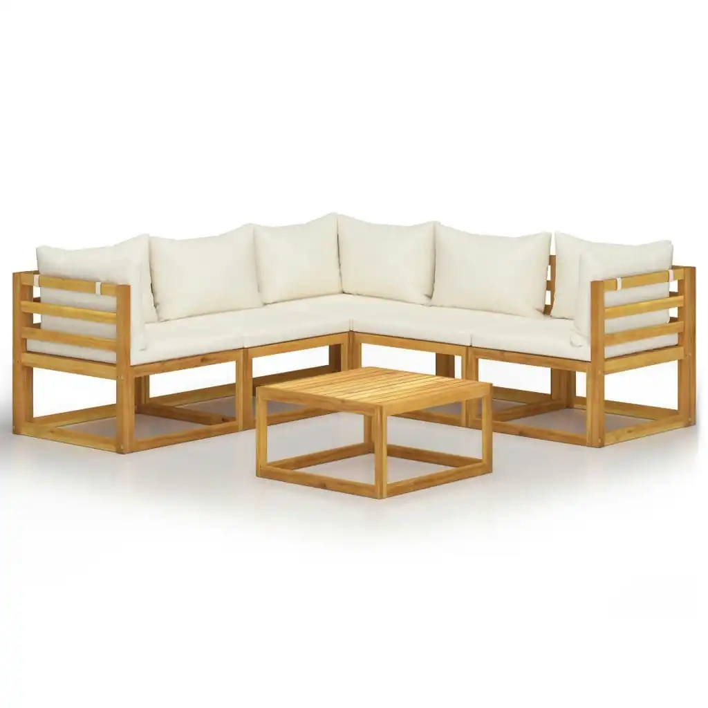6 Piece Garden Lounge Set with Cushion Cream Solid Acacia Wood 3057643
