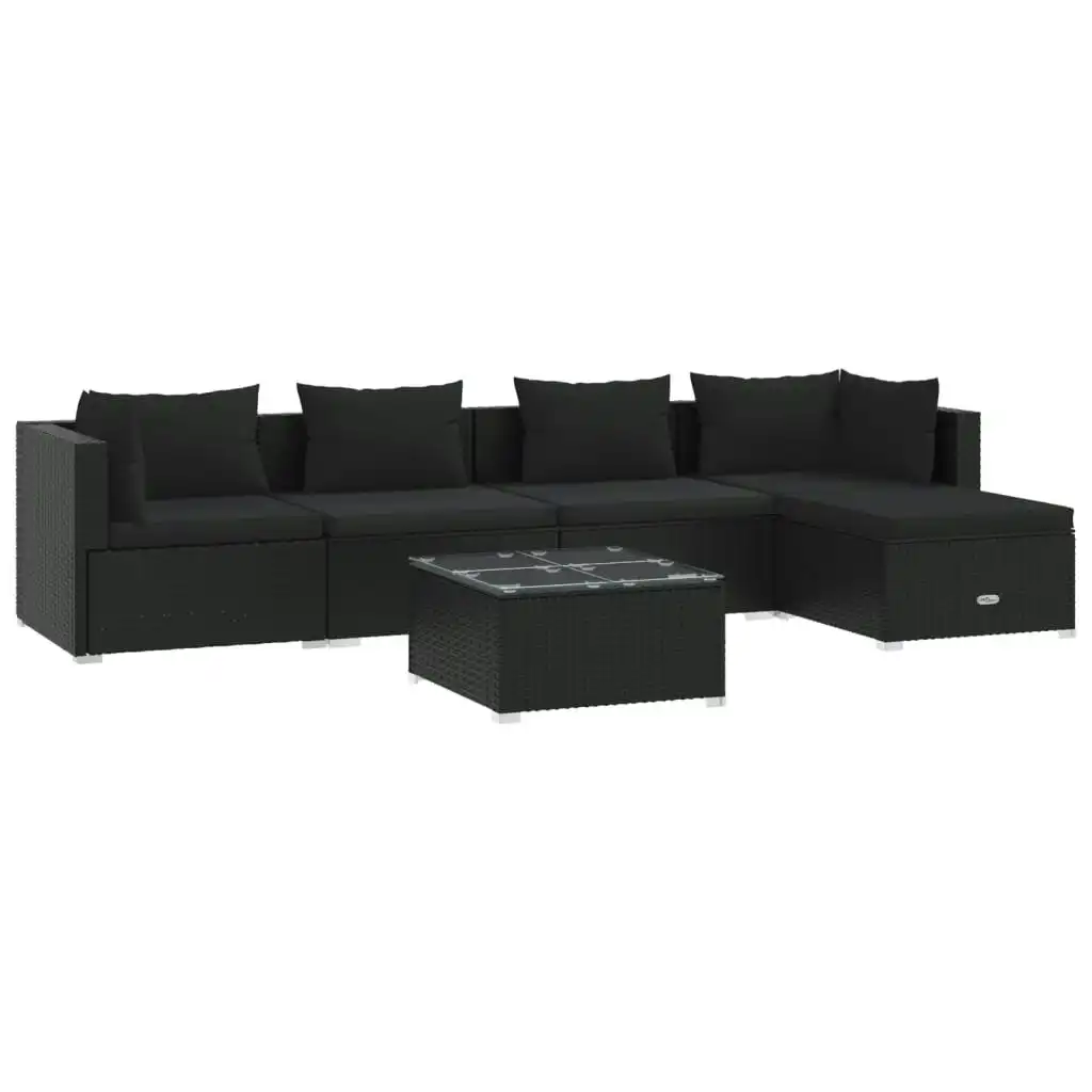 6 Piece Garden Lounge Set with Cushions Poly Rattan Black 3101664
