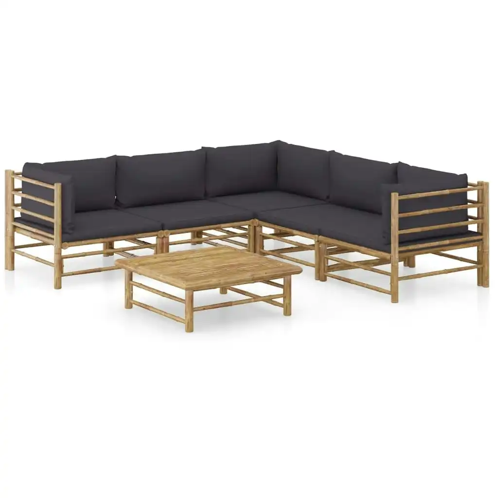 6 Piece Garden Lounge Set with Dark Grey Cushions Bamboo 3058214