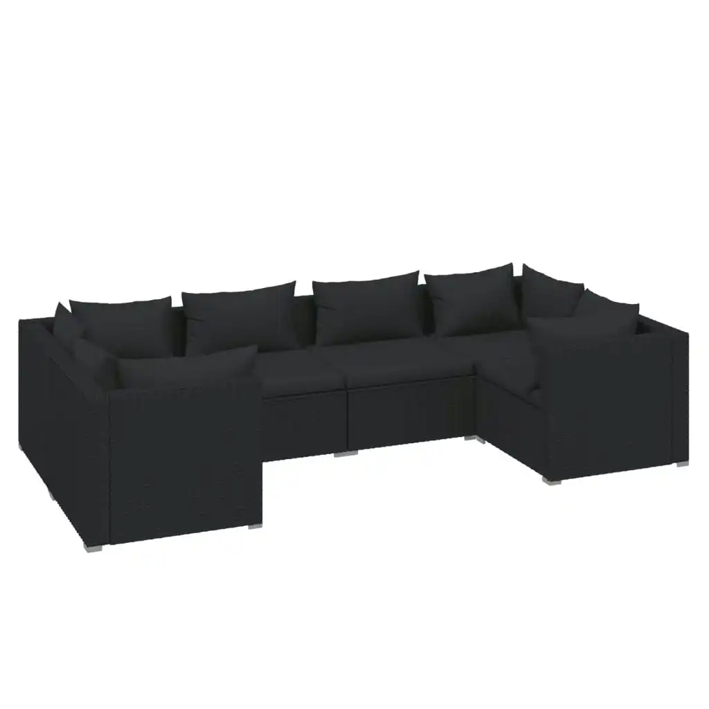 6 Piece Garden Lounge Set with Cushions Poly Rattan Black 3101936