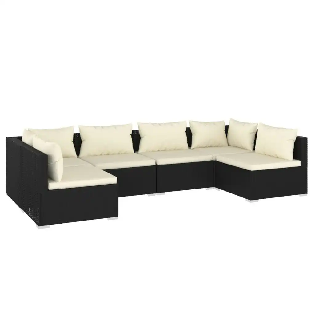6 Piece Garden Lounge Set with Cushions Poly Rattan Black 3101871