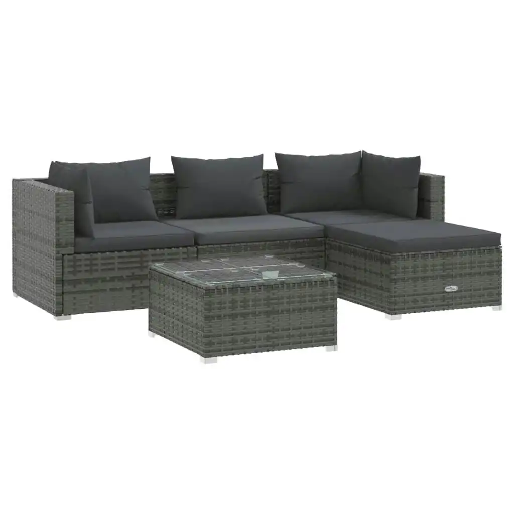5 Piece Garden Lounge Set with Cushions Poly Rattan Grey 3101653
