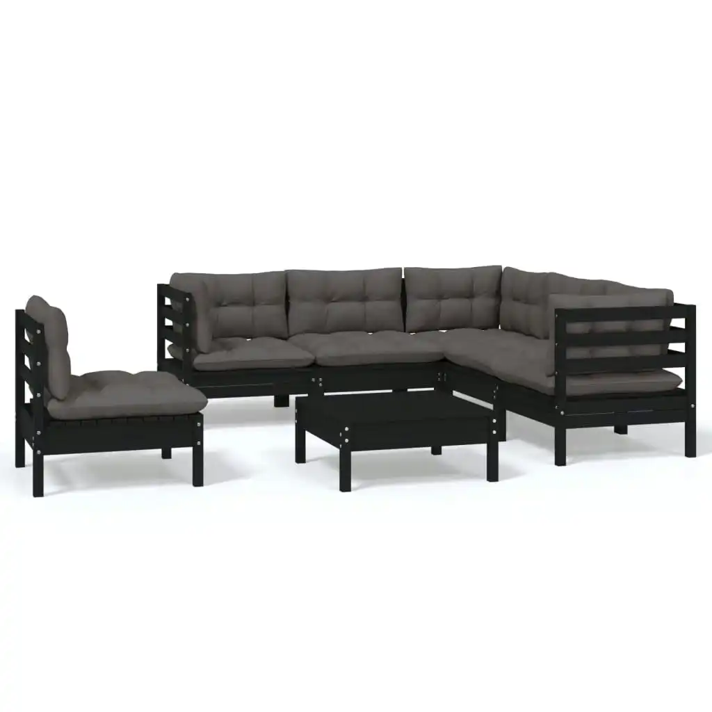 6 Piece Garden Lounge Set with Cushions Black Pinewood 3096416