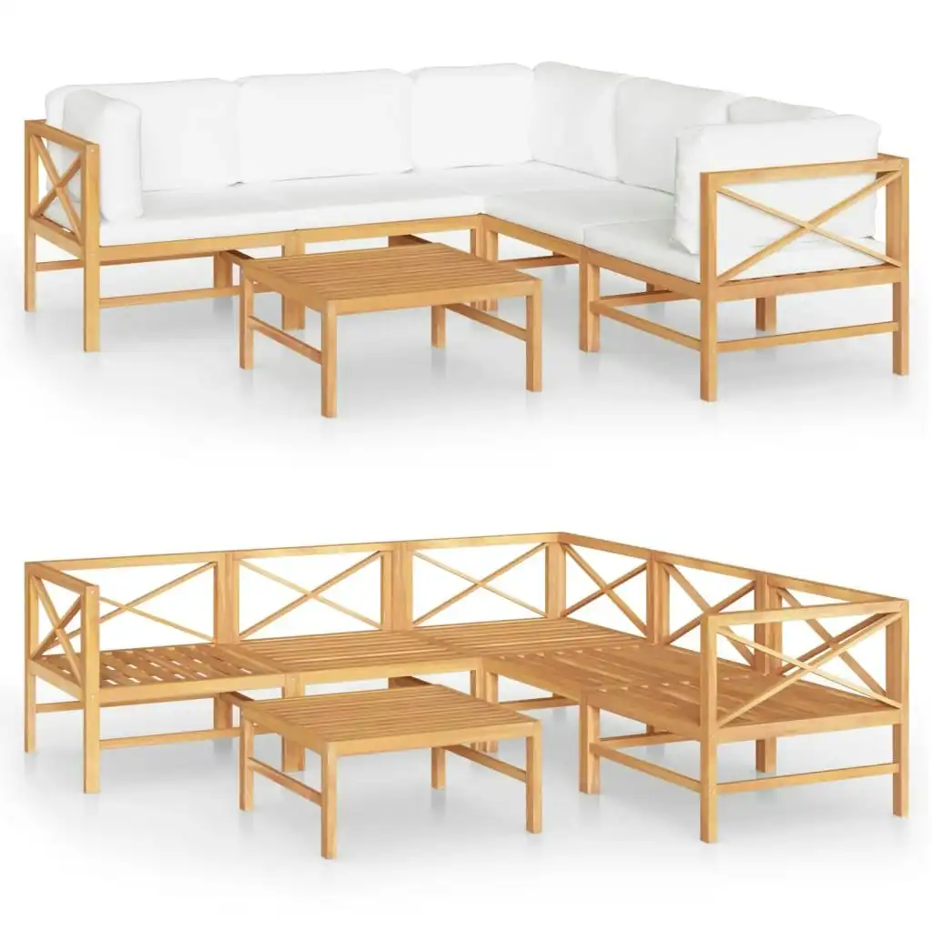 6 Piece Garden Lounge Set with Cream Cushions Solid Teak Wood 3087218