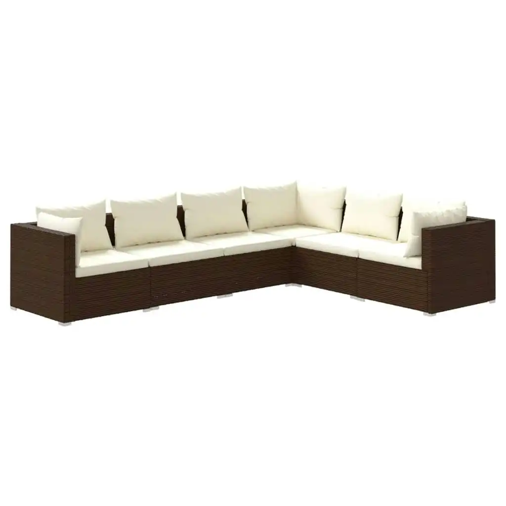 6 Piece Garden Lounge Set with Cushions Poly Rattan Brown 3101714