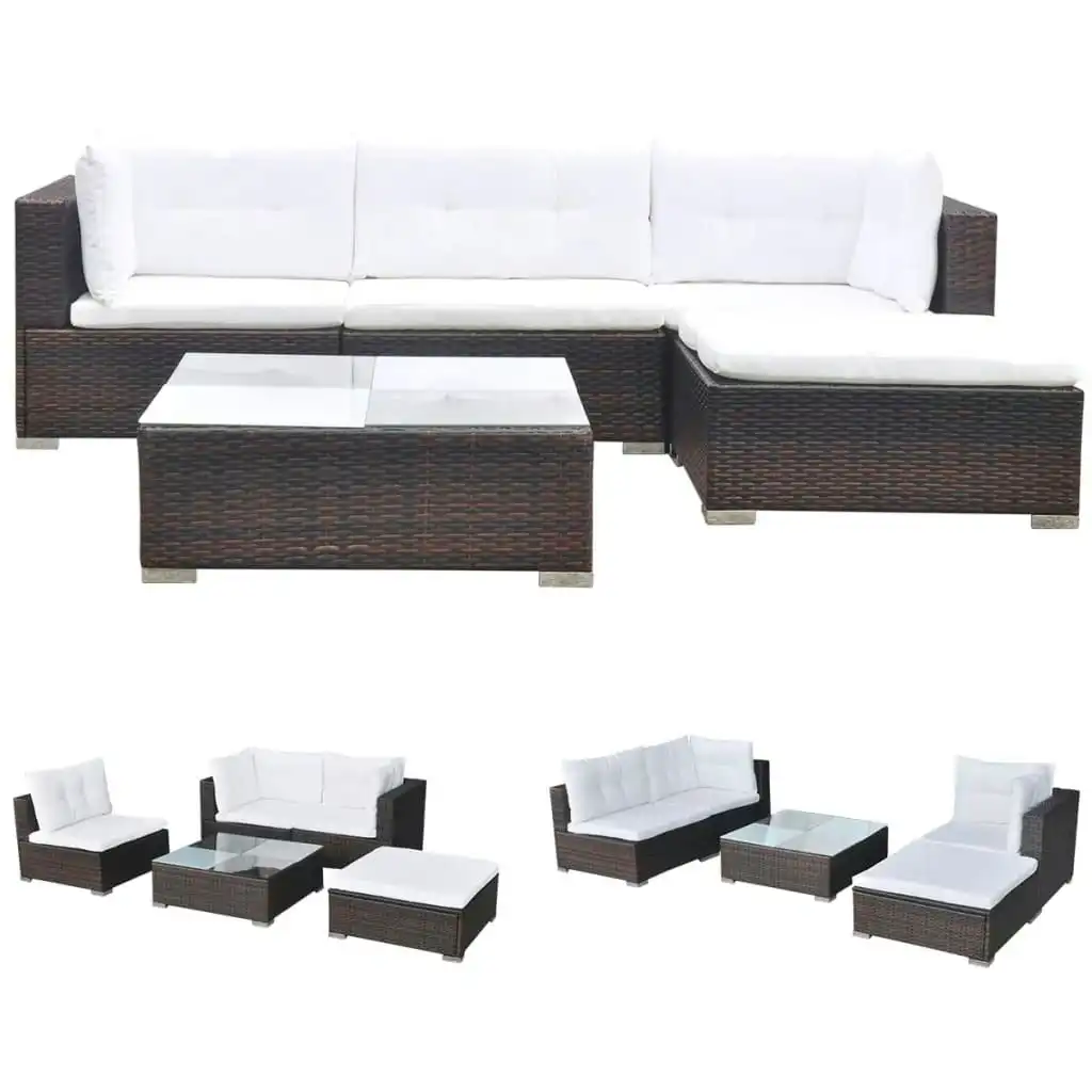5 Piece Garden Lounge Set with Cushions Poly Rattan Brown 41871