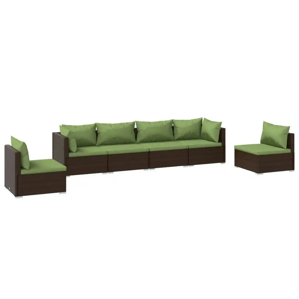 6 Piece Garden Lounge Set with Cushions Poly Rattan Brown 3102204
