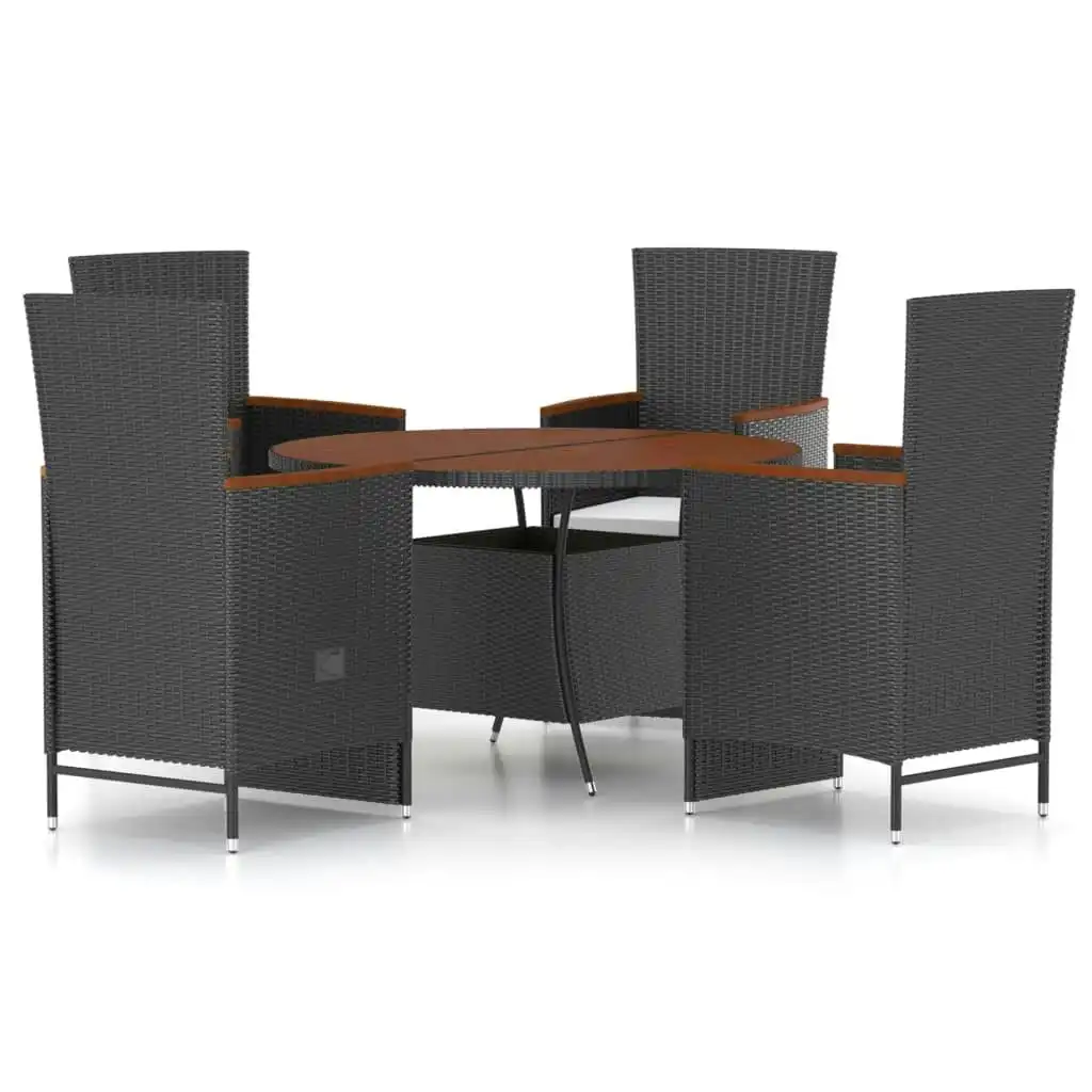 5 Piece Outdoor Dining Set with Cushions Poly Rattan Black 3059362