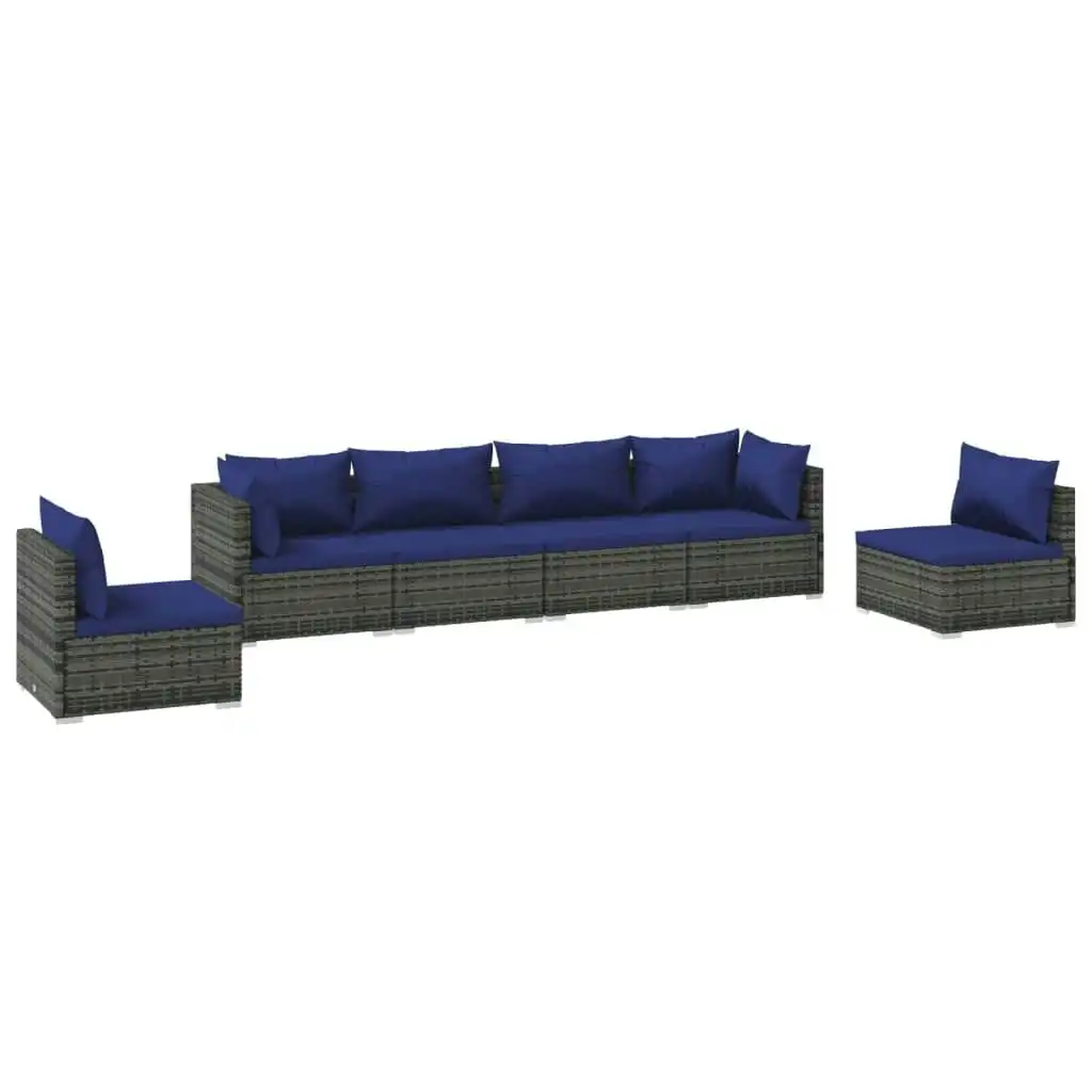 6 Piece Garden Lounge Set with Cushions Poly Rattan Grey 3102206