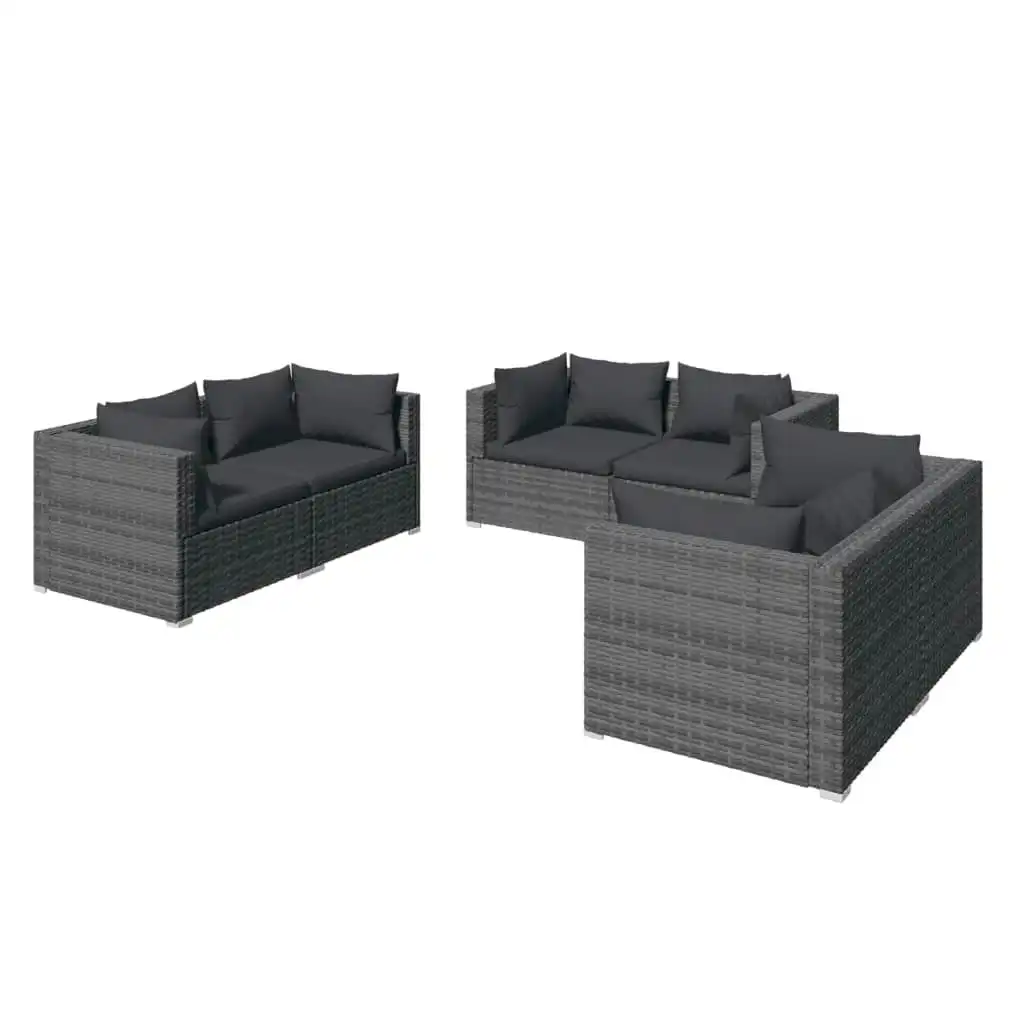 6 Piece Garden Lounge Set with Cushions Poly Rattan Grey 3102301