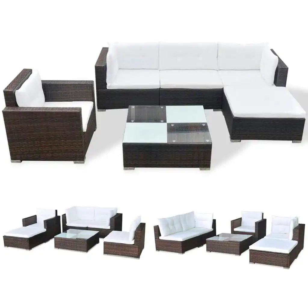 6 Piece Garden Lounge Set with Cushions Poly Rattan Brown 41873