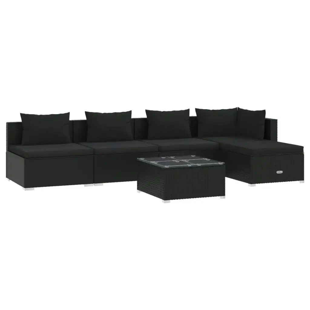 6 Piece Garden Lounge Set with Cushions Poly Rattan Black 3101632