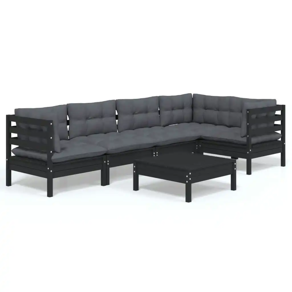 6 Piece Garden Lounge Set with Cushions Black Pinewood 3096392
