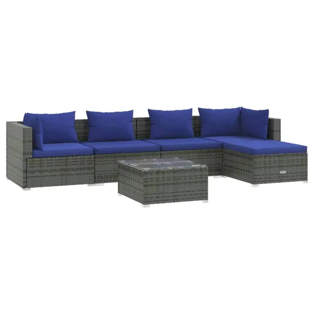 6 Piece Garden Lounge Set with Cushions Poly Rattan Grey 3101670