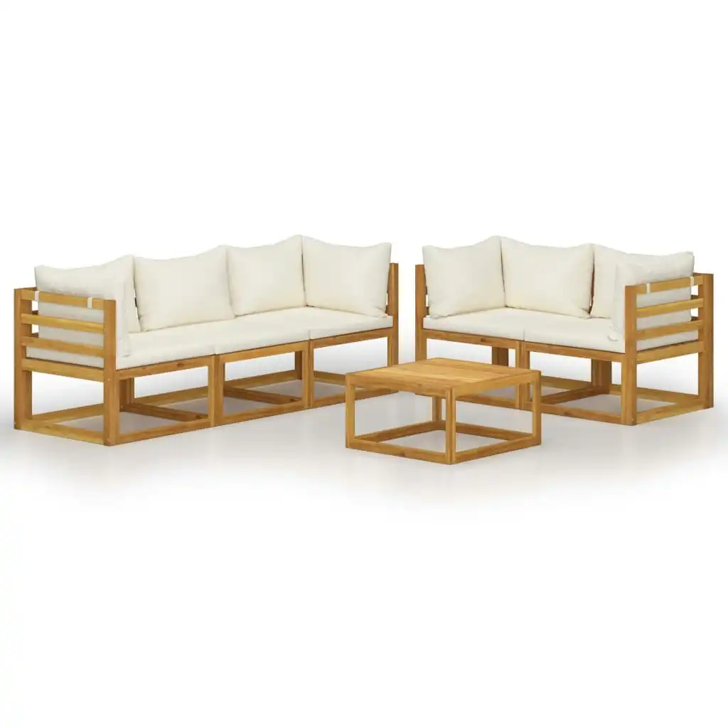 6 Piece Garden Lounge Set with Cushion Cream Solid Acacia Wood 3057641