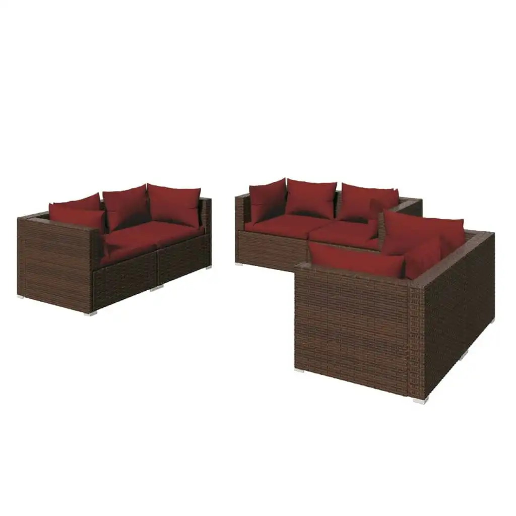 6 Piece Garden Lounge Set with Cushions Poly Rattan Brown 3102299