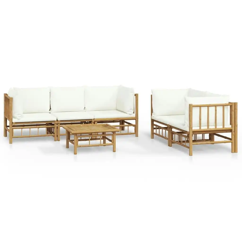 6 Piece Garden Lounge Set with Cream White Cushions  Bamboo 3155186