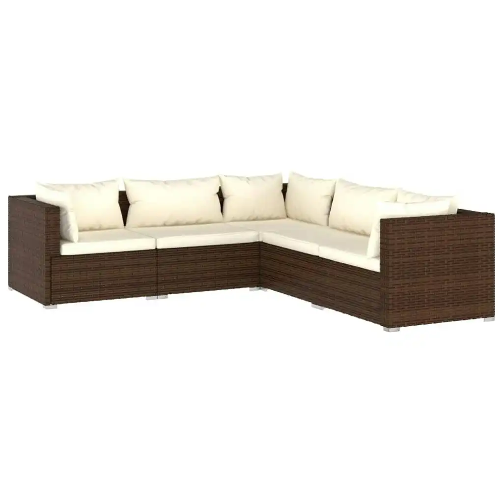 5 Piece Garden Lounge Set with Cushions Poly Rattan Brown 3101698